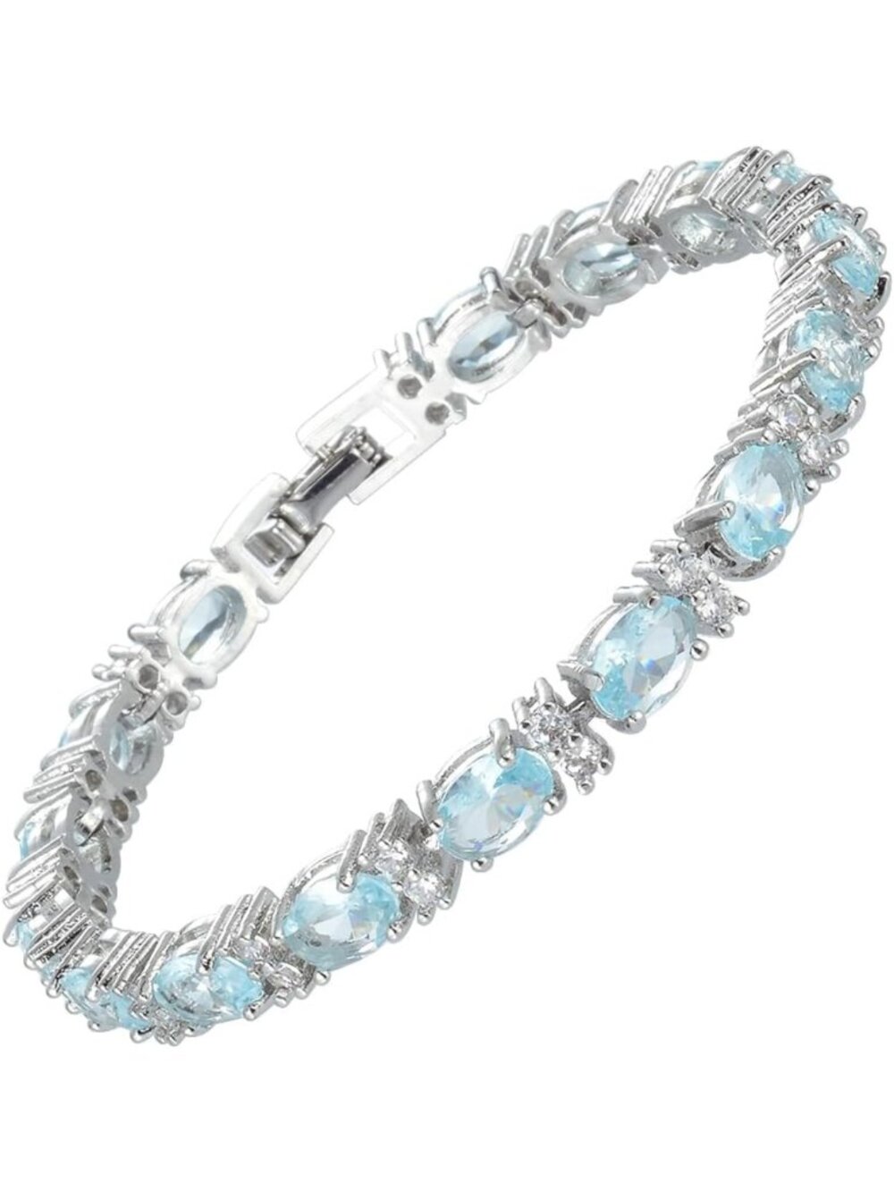 Stunning Oval Multicolor CZ Tennis Bracelet 18K White Gold Plated for Women